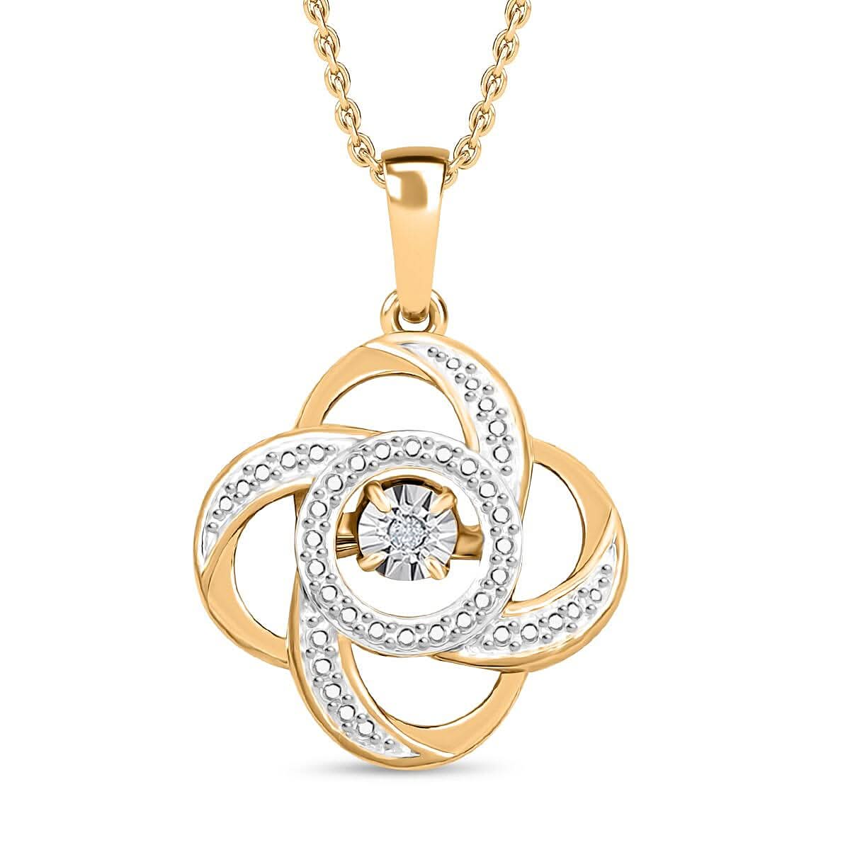 Karis White Diamond Accent Pendant in 18K YG Plated and Platinum Bond with ION Plated YG Stainless Steel Necklace 20 Inches