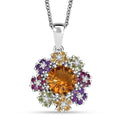Karis AAA Serra Gaucha Citrine and Multi Gemstone 5.15 ctw Zinnia Flower Pendant in Platinum Bond with Stainless Steel Necklace 20 Inches - Sticky add to cart bar