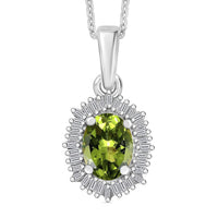 Natural Calabar Green Tourmaline and Diamond Pendant Necklace (20 Inches) in Rhodium Over Sterling Silver 1.19 ctw
