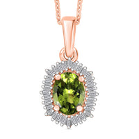 Natural Calabar Green Tourmaline and Diamond Pendant Necklace (20 Inches) in Rhodium Over Sterling Silver 1.19 ctw