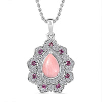 Karis Oregon Peach Opal and Multi Gemstone 2.65 ctw Floral Pendant Platinum Bond with Stainless Steel Necklace 20 Inches