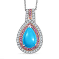 Sleeping Beauty Turquoise and Multi Gemstone 4.00 ctw Cosmic Bloom Pendant Necklace 20 Inches in Rhodium Over Sterling Silver - Sticky add to cart bar