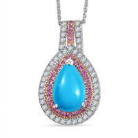 Sleeping Beauty Turquoise and Multi Gemstone 4.00 ctw Cosmic Bloom Pendant Necklace 20 Inches in Rhodium Over Sterling Silver