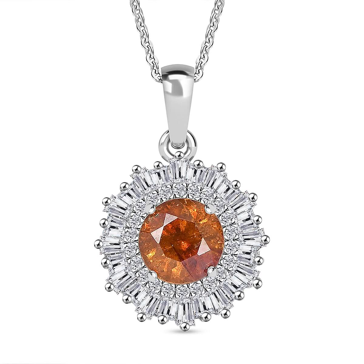 D'Joy Premium Picos Altos Sphalerite and Moissanite 2.75 ctw Solar Crown Pendant Necklace in Rhodium Over Sterling Silver 20 Inches
