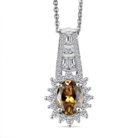 D'Joy Premium Golden Tanzanite and Moissanite 1.65 ctw Ember Glow Pendant Necklace in Rhodium Over Sterling Silver 20 Inches