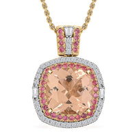 Luxoro AAA Marropino Morganite, Padparadscha Sapphire and White Diamond I2 7.70 ctw Pendant Necklace in 14K Yellow Gold 20 Inches