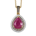 Luxoro AAA Royal Ruby, I2 Natural Champagne and White Diamond 2.50 ctw Dewdrop Pendant Necklace in 10K Yellow Gold 20 Inches - Sticky add to cart bar