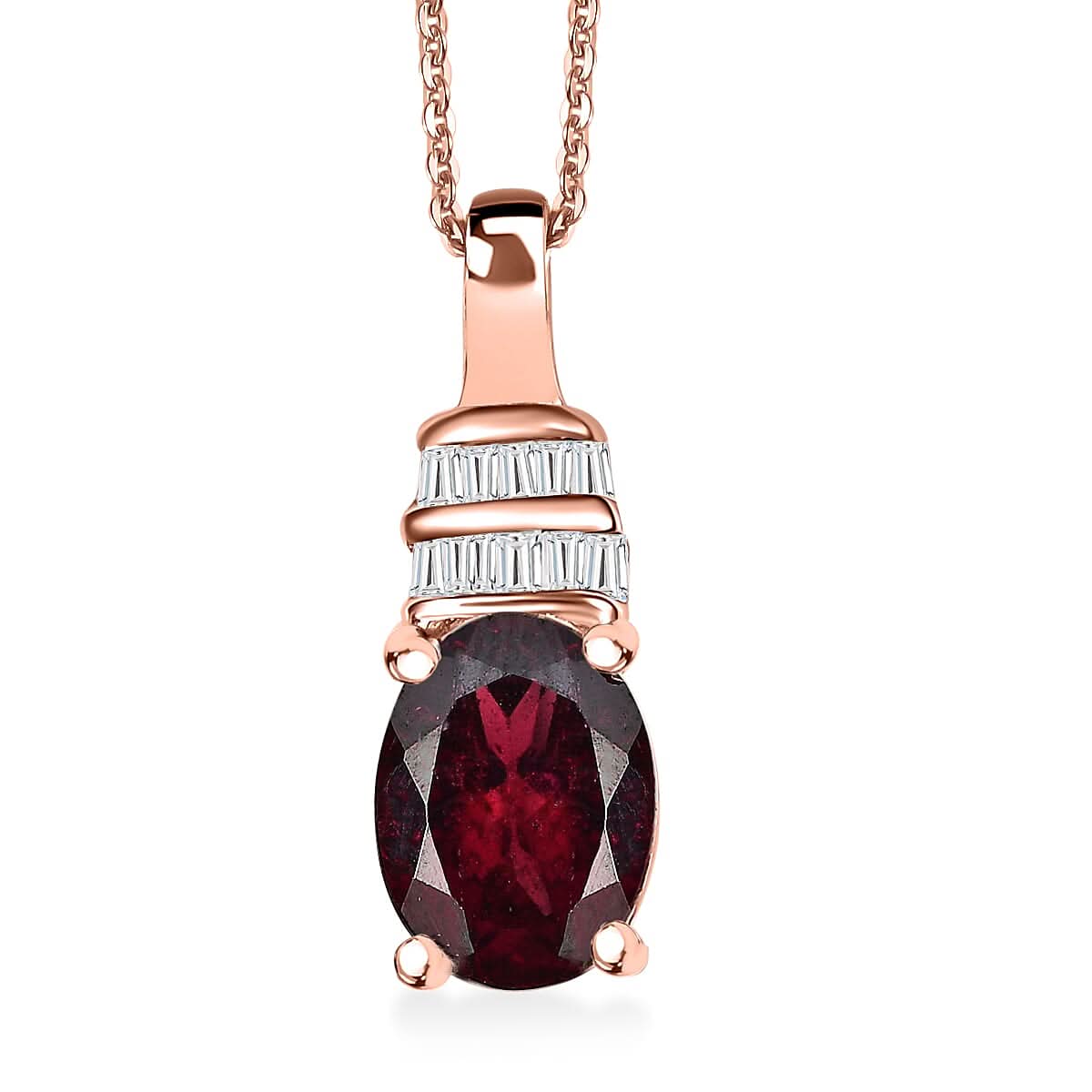 Orissa Rhodolite Garnet, Diamond Art Deco Pendant Necklace in 18K Vermeil RG Over Sterling Silver 1.65 ctw ( 20 Inches)