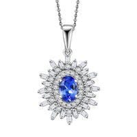 AAA Tanzanite and White Zircon 1.65 ctw Starburst Pendant Necklace in Rhodium Over Sterling Silver 20 Inches