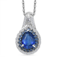 Kashmir Kyanite and Multi Gemstone 2.70 ctw Water Ripples Pendant Necklace in Rhodium Over Sterling Silver 20 Inches