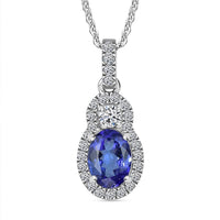 AAA Tanzanite, Luxuriant Lab Grown Diamond (G-H, I1) (0.29 cts) Pendant Necklace (20 Inches) in Rhodium Over Sterling Silver 1.40 ctw