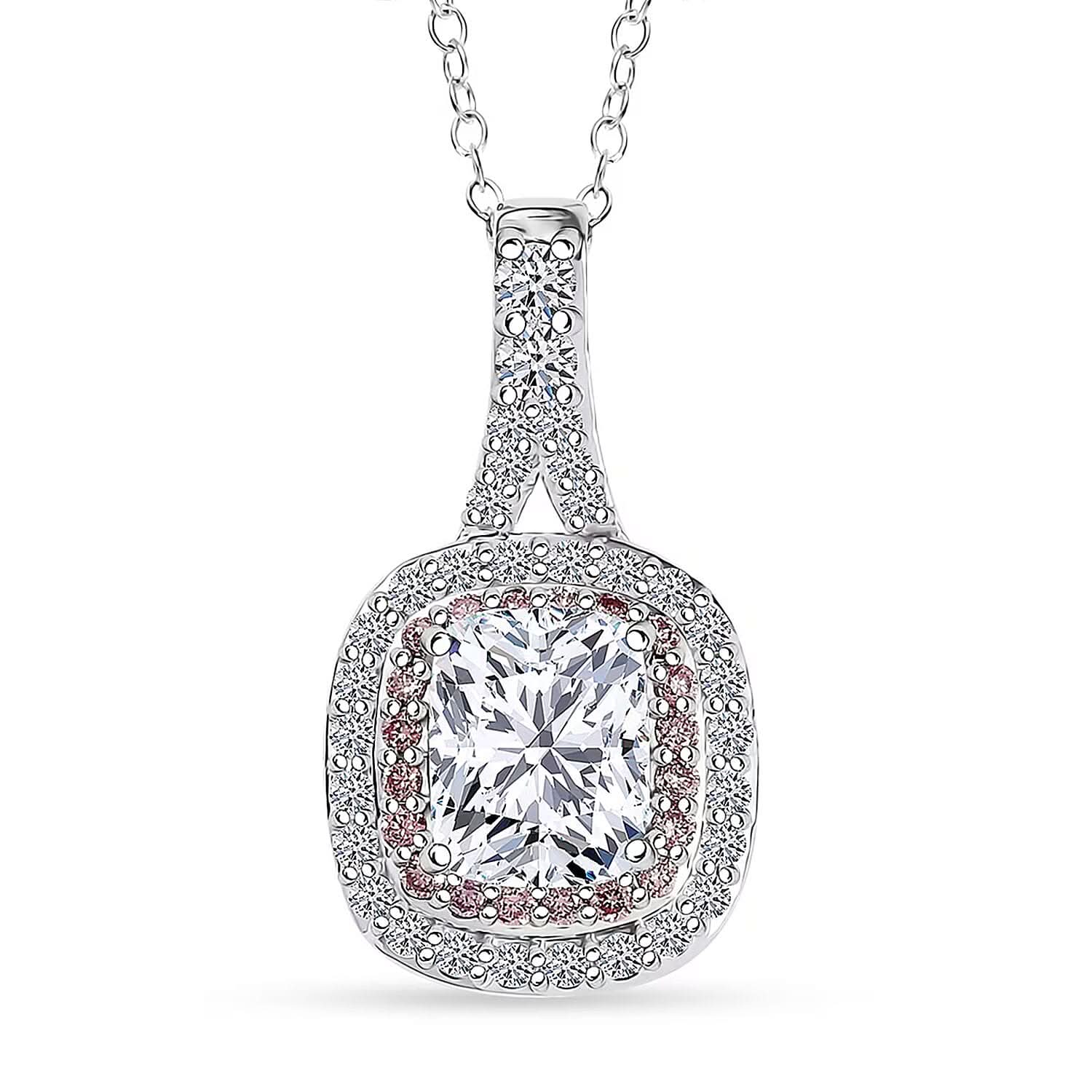 IGI Certified Luxuriant Lab Grown White and Pink Diamond VS 3.00 ctw Double Halo Pendant Necklace in 950 Platinum 20 Inches 6 Grams