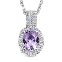 Premium Martha Rocha Kunzite and Diamond Halo Pendant Necklace in Rhodium Over Sterling Silver 20 Inches 1.73 ctw
