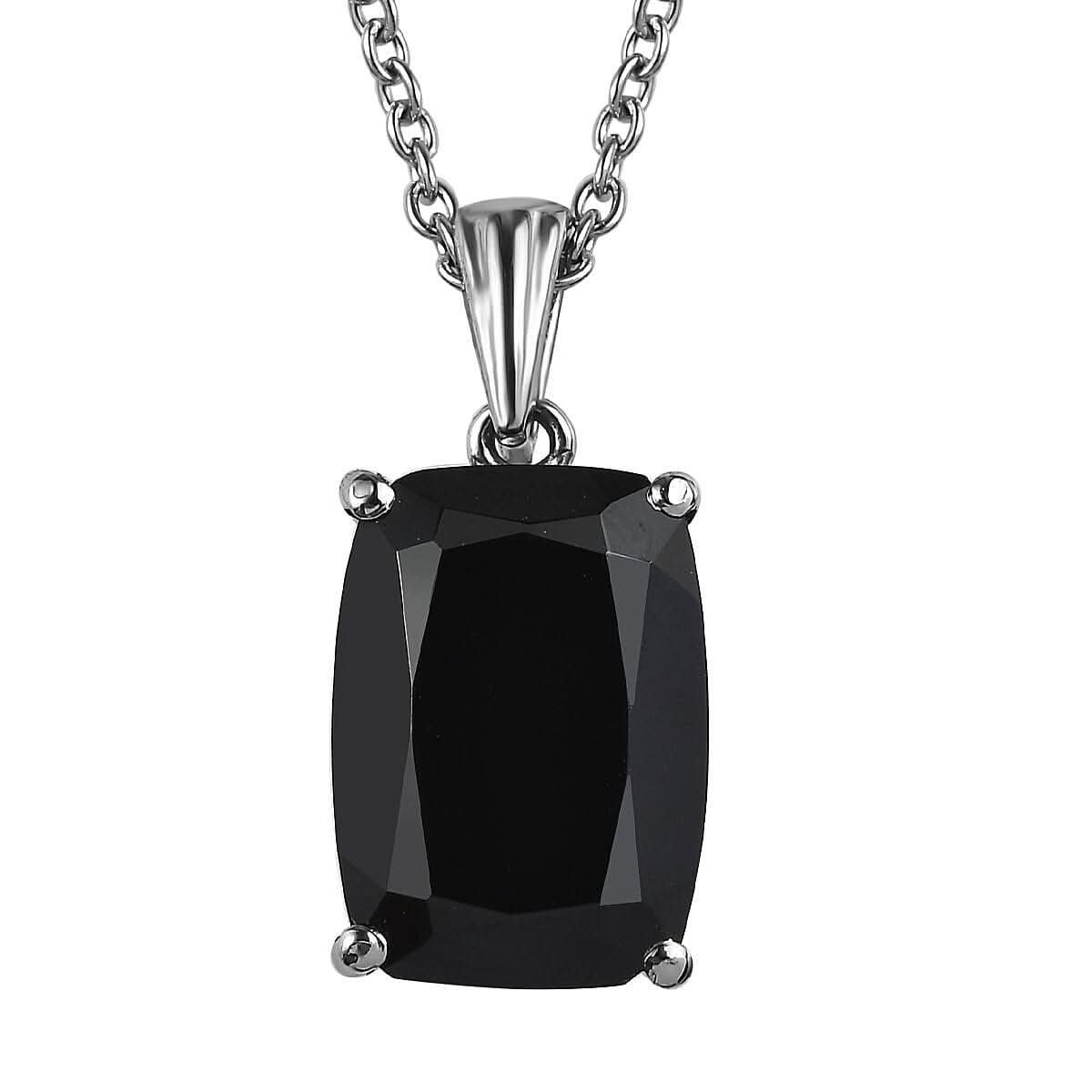 Thai Black Spinel 8.50 ctw Solitaire Pendant Necklace in Stainless Steel 20 Inches