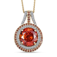 Premium Picos Altos Sphalerite, AAA Padparadscha Sapphire, Luxuriant Lab Grown Diamond 13.10 ctw Inferno Royale Pendant Necklace 20 Inches in 10K Yellow Gold 5.80 Grams