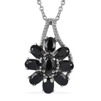 Thai Black Spinel Pendant Necklace (20 Inches) in Stainless Steel 4.90 ctw