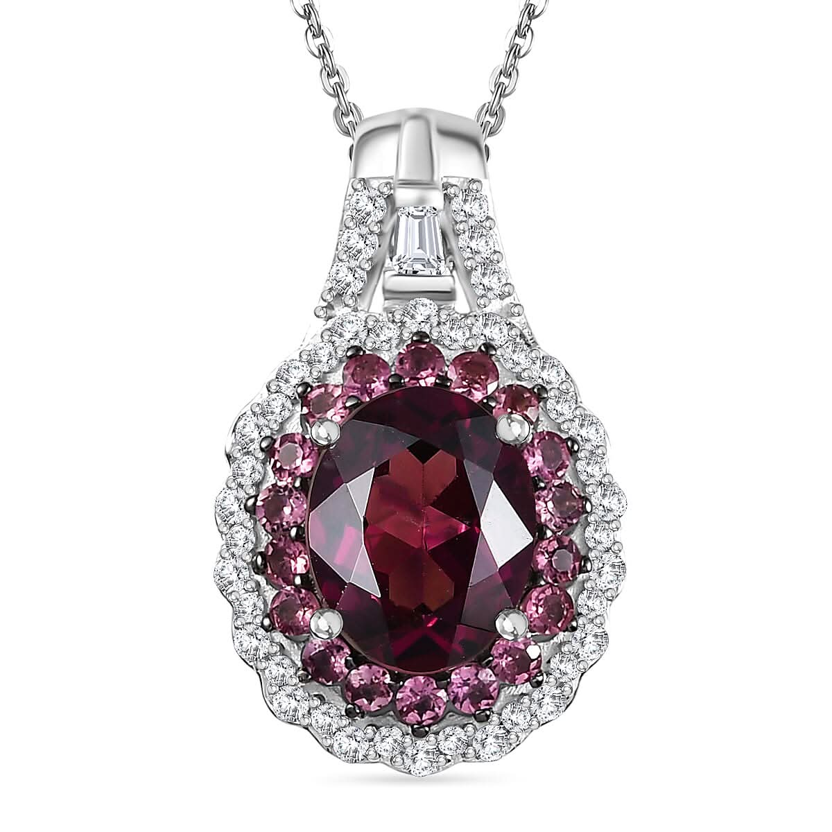 Orissa Rhodolite Garnet and Multi Gemstone 3.15 ctw Water Ripples Pendant Necklace in Rhodium Over Sterling Silver 20 Inches