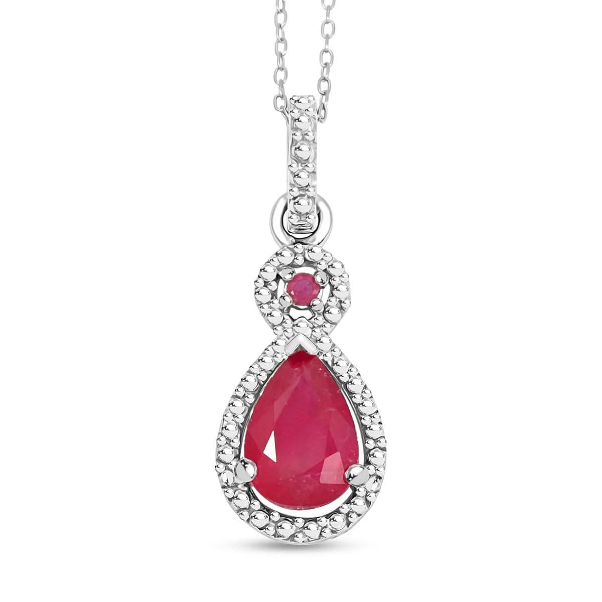 Niassa Ruby (FF) 3.50 ctw Pendant Necklace 20 Inches in Rhodium Over Sterling Silver