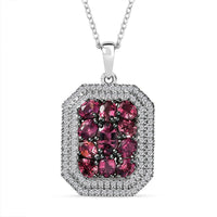 D'Joy Premium Ouro Fino Rubellite and White Zircon 3.00 ctw Crown Cluster Pendant Necklace in Rhodium Over Sterling Silver 20 Inches
