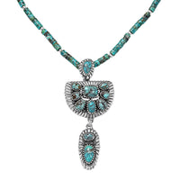 D'Joy Artisan Crafted Premium Blue Moon Turquoise Pendant with Royston Turquoise 60.35 ctw Beaded Necklace in Black Oxidized Sterling Silver 20 Inches