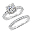 D'Joy Moissanite (Rnd 9mm) Set of 2 Ring in Rhodium Over Sterling Silver (Size 7.0) 3.90 ctw - Sticky add to cart bar