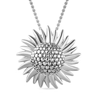 Sunflower Pendant Necklace in 10K White Gold 2.70 Grams 20 Inches