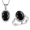 2 Piece Set Thai Black Spinel 15.10 ctw Ring and Pendant Necklace 20 Inches in Stainless Steel - Sticky add to cart bar