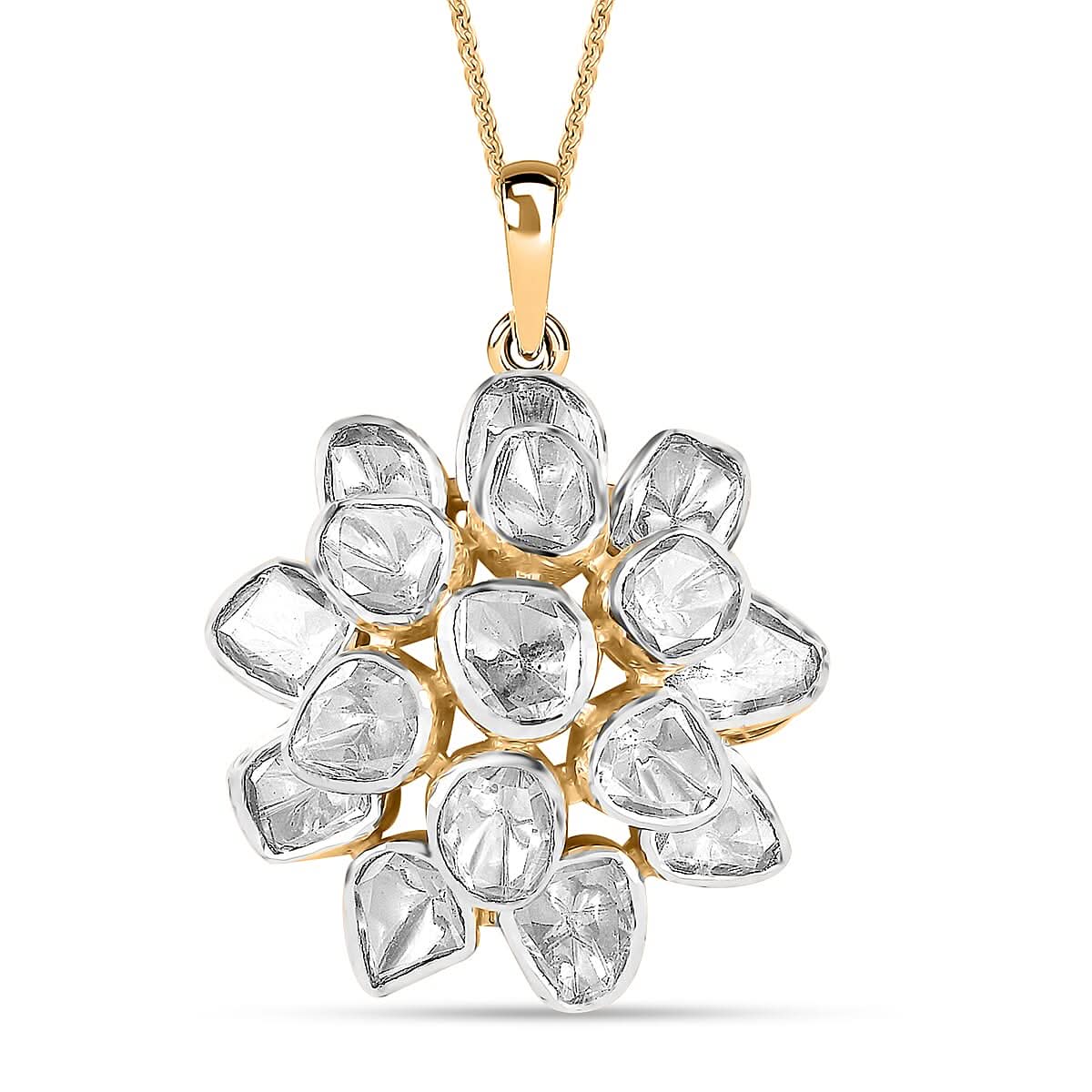 D'Joy Polki Moissanite 3.80 ctw Pendant Necklace 20 Inches in 18K Vermeil Yellow Gold Over Sterling Silver