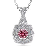 Luxuriant Lab Grown Pink Diamond (IR) (VS) and Lab Grown Diamond 0.50 ctw Art Deco Pendant Necklace in Rhodium Over Sterling Silver 20 Inches