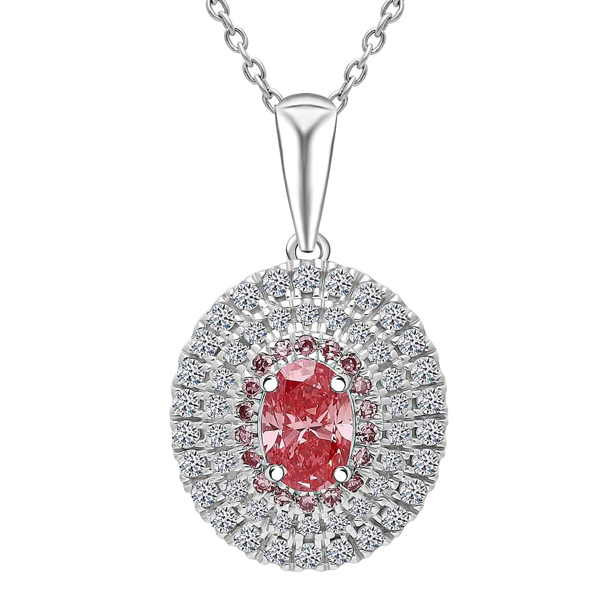 Luxuriant Lab Grown Pink Diamond (IR) (VS) and Lab Grown Diamond 1.00 ctw Rose Radiance Pendant Necklace in Rhodium Over Sterling Silver 20 Inches