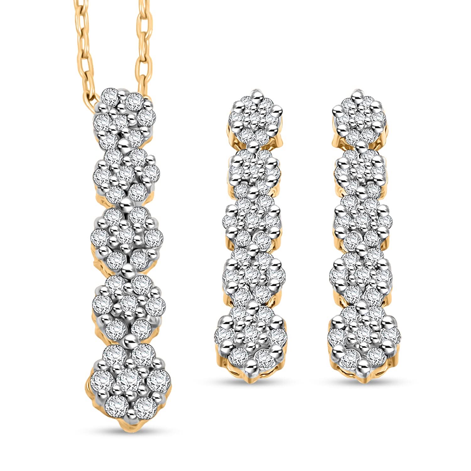 Diamond 0.50 ctw Earrings and Pendant Necklace in 14K Yellow Gold Over Sterling Silver 18 Inches