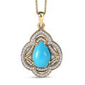D'Joy Premium Sleeping Beauty Turquoise, Moissanite Royal Bloom 4.40 ctw Pendant Necklace 20 Inches in 18K Vermeil Yellow Gold Over Sterling Silver - Sticky add to cart bar