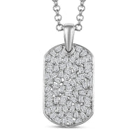 White Zircon 2.80 ctw Mens Dogtag Pendant Necklace in Rhodium Over Sterling Silver 24 Inches