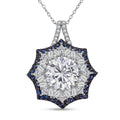 Heart and Arrow Cut Moissanite (Rnd 10mm), Ceylon Sapphire Pendant Necklace (20 Inches) in Rhodium Over Sterling Silver 5.80 ctw - Sticky add to cart bar