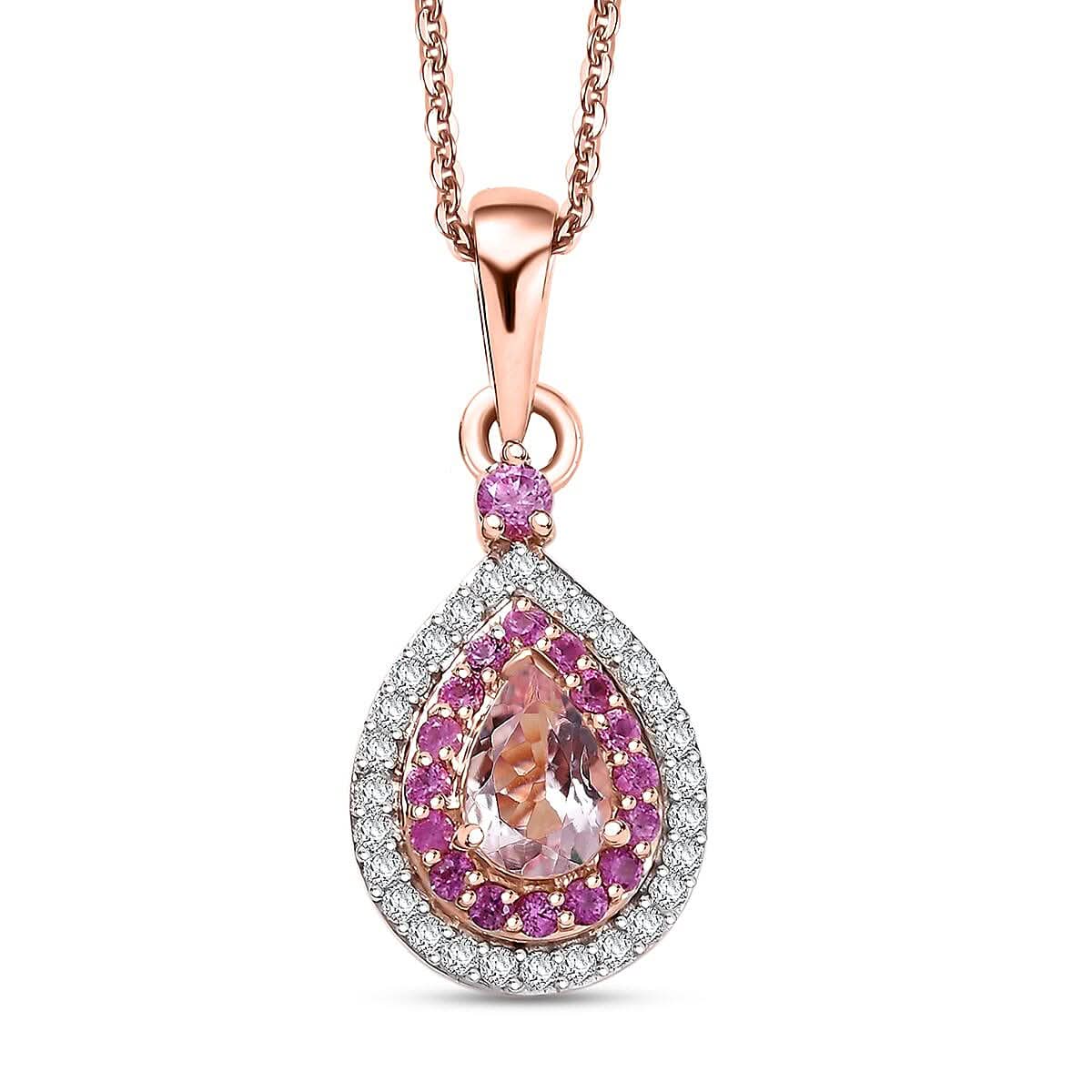 D'Joy Premium Pink Morganite and Multi Gemstone 0.90 ctw Pink Dawn Pendant Necklace in 18K Vermeil Rose Gold Over Sterling Silver 20 Inches