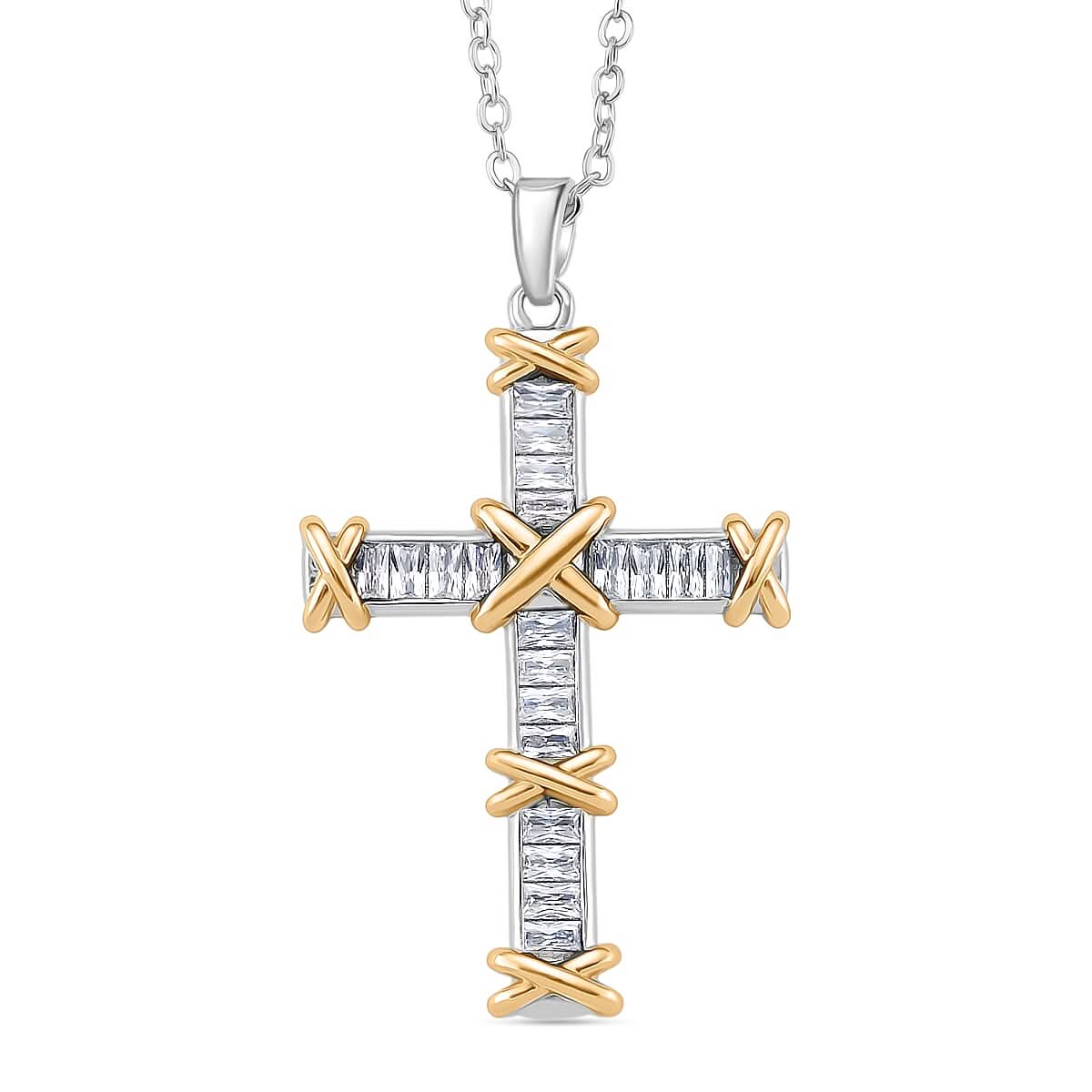 Karis Simulated Diamond Pendant Necklace in 18K YG Plated and Platinum Bond 20-22 Inches