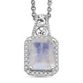 D'Joy Moon Glow Moonstone and White Zircon 3.70 ctw Art Deco Pendant in Platinum Over Sterling Silver with Stainless Steel Necklace 20 Inches - Sticky add to cart bar