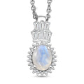 D'Joy Moon Glow Moonstone and White Zircon 1.70 ctw Moonlit Majesty Pendant in Platinum Over Sterling Silver with Stainless Steel Necklace 20 Inches - Sticky add to cart bar