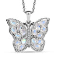 Karis Moon Glow Moonstone and White Zircon 2.65 ctw Moonfly Muse Pendant in Platinum Bond with Stainless Steel Necklace 20 Inches - Sticky add to cart bar