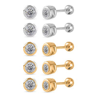 Poke Free Set of 5 Moissanite Stud Earrings in Vermeil YG and Rhodium Over Sterling Silver 2.50 ctw (Del. In 10-12 Days)