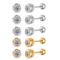 Poke Free Set of 5 Moissanite Stud Earrings in Rhodium Over and Vermeil YG Over Sterling Silver 2.50 ctw (Del. In 10-12 Days)