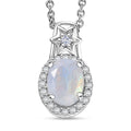 D'Joy Moon Glow Moonstone and White Zircon 2.30 ctw Moon & Star Pendant Necklace 20 Inches in Rhodium Over Sterling Silver - Sticky add to cart bar