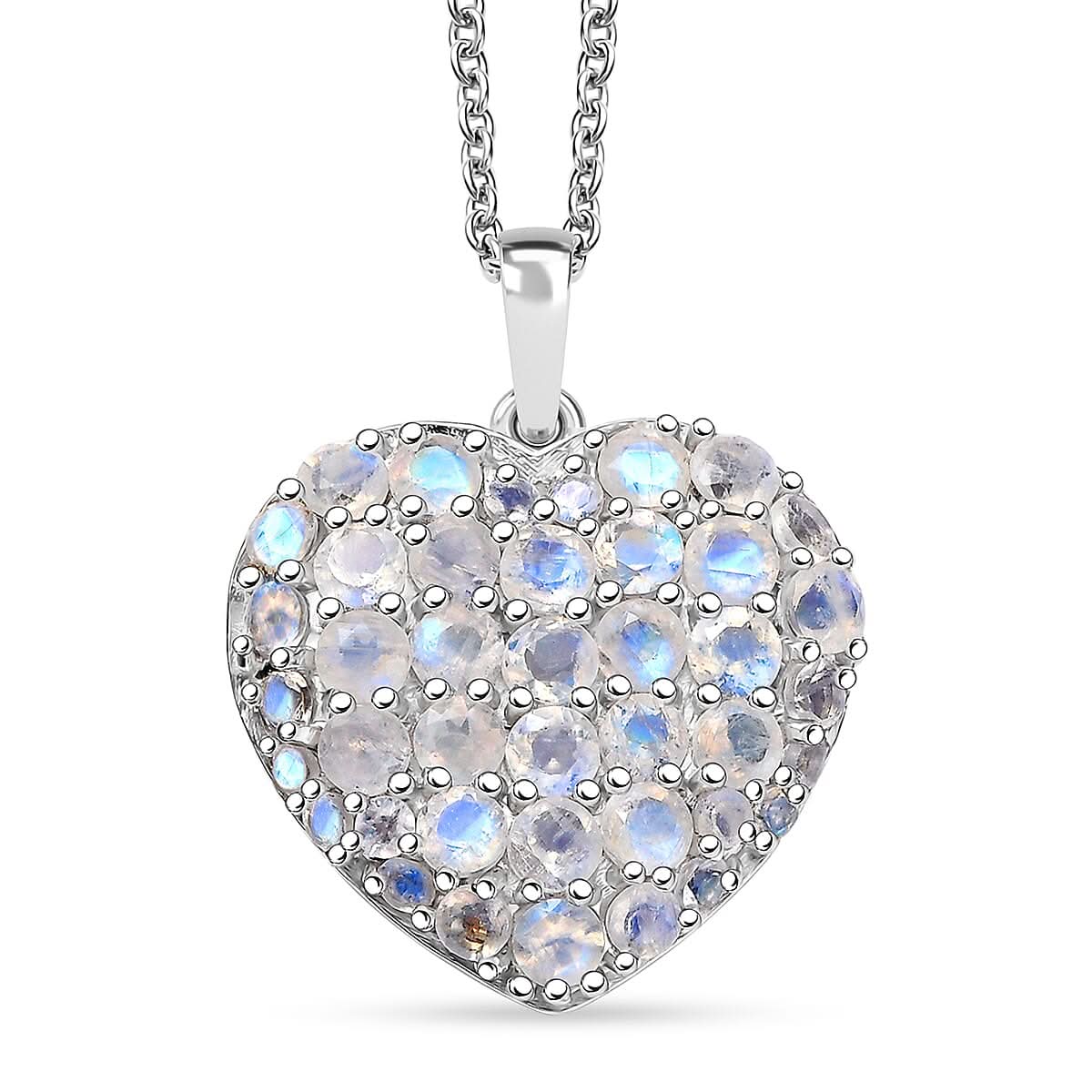 EverTrue Moon Glow Moonstone 3.65 ctw Aurora Heart Pendant in Platinum Bond with Stainless Steel Chain 20 Inches
