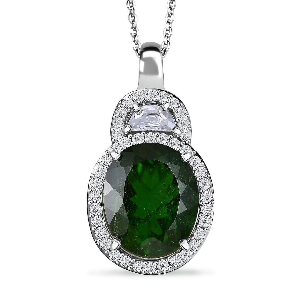 D'Joy Imperial Chrome Diopside and Moissanite 5.65 ctw Pendant Necklace in Rhodium Over Sterling Silver 20 Inches