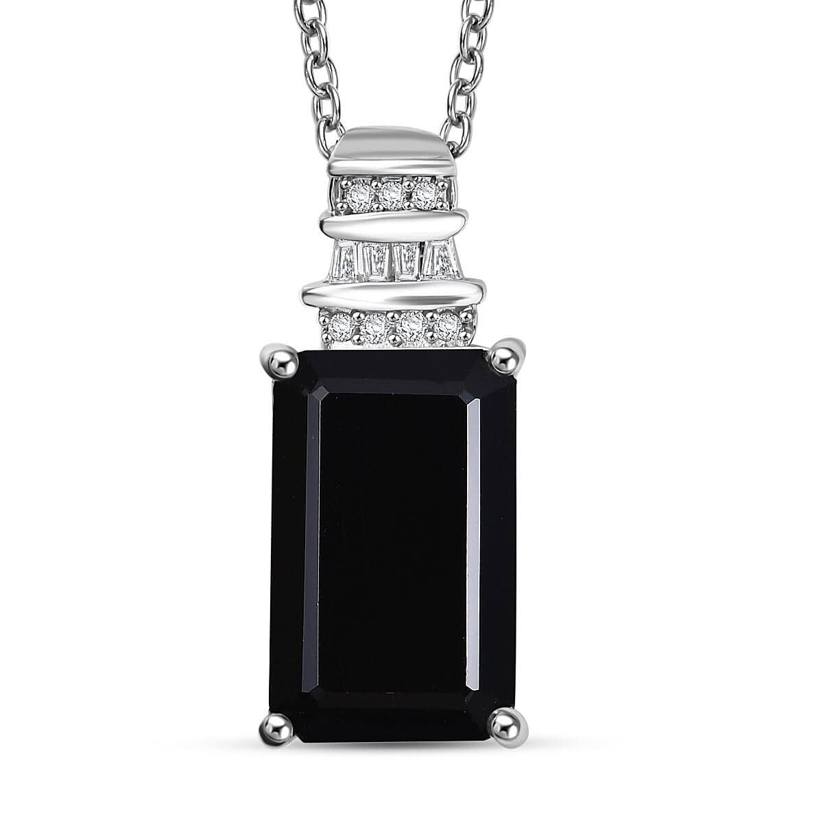 Thai Black Spinel and White Zircon 10.15 ctw Black Hole Boom Pendant Necklace 20 Inches in Stainless Steel