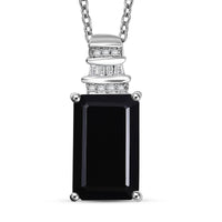 Thai Black Spinel and White Zircon 10.15 ctw Black Hole Boom Pendant Necklace 20 Inches in Stainless Steel