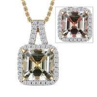 Certified Luxoro AAA Asscher Cut Turkizite, Diamond Pendant Necklace in 14K Yellow Gold 4.57 ctw (20 Inches)