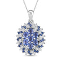 Premium Ceylon Blue Sapphire and Moissanite 2.40 ctw Celestial Crown Pendant Necklace in Rhodium Over Sterling Silver 20 Inches - Sticky add to cart bar