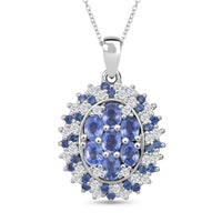 Premium Ceylon Blue Sapphire and Moissanite 2.40 ctw Celestial Crown Pendant Necklace in Rhodium Over Sterling Silver 20 Inches