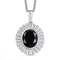 Thai Black Spinel and White Zircon 5.00 ctw Starburst Pendant Necklace 20 Inches in Stainless Steel - Sticky add to cart bar